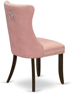 East West Furniture DAP8F23 Dallas Parson Dining Room Chairs - Button Tufted Nailhead Beige Red Faux Leather Upholstered Chairs, Set of 2, Antique Walnut
