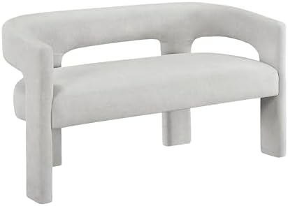 Lexicon 54.5 Inch Modern Curved Boucle Upholstered Dining Bench, Open Back Design, Soft Contemporary Accent Bench for Dining Room/Entryway, No Assembly Required, Light Grey