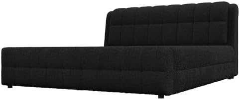 King Size Upholstered Platform Bed, Berber Fleece Bed Frame with Foam Headboard, Wood Slat Support for King Mattress, Modern Boucle Platform Bed for Master Bedroom, No Box Spring Needed, Black