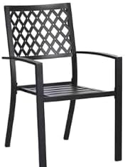 PHI VILLA 5 Piece Metal Patio Table and Chairs Set, 34.2" Metal Square Table with Umbrella Hole & Stackable Wrought Iron Chairs, All Weather Outdoor Dining Set for Patio, Deck, Backyard, Porch