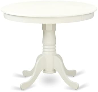 East West Furniture ANT-LOK-TP Antique Mid-Century Modern Dining Table - a Round Dining Table Top with Pedestal Base, 36x36 Inch, Linen White & Oak