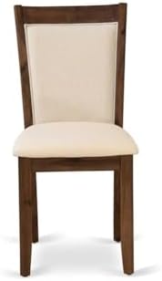 East West Furniture MZCNT32 Monza Parson Chairs - Light Beige Linen Fabric Upholstered Dining Chairs, Set of 2, Antique Walnut