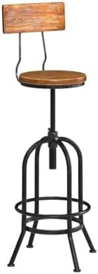 Set of 2-Industrial Bar Stools with Backrest-Swivel Wood Seat-Bar Counter Height Adjustable 26-32.2inch-Kitchen Island Dining Chair