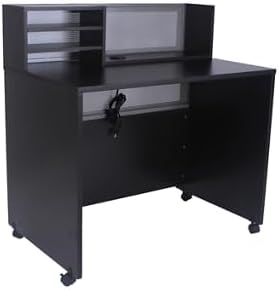 NBF Reception Desk Standing Height Workstation with Mobile Casters for Office Lobby, 48" W x 30" D, Espresso, At Work Collection