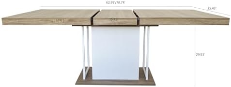 78.74'' Extendable Rectangular Dining Table for 4-8, Modern Mid-Century Wood Expandable Kitchen Dinner Conference Table for Living Room Office, Widen Pedestal Base, White & Oak
