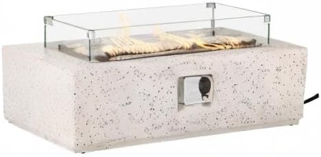 COSIEST Outdoor Propane Fire Pit Coffee Table, 42-inch x 13-inch Terrazzo Rectangle Base Patio Heater w Certified, 50,000 BTU Stainless Steel Burner, Wind Guard, Free Lava Rocks and Rain Cover