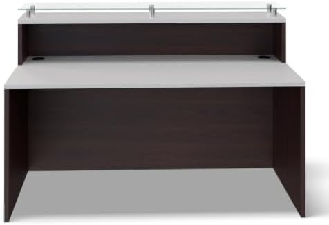 NBF Reception Desk Glass Top Front Counter for Salon, 63" W, Walnut