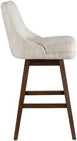 Armen Living Branson Brown Solid Wood Upholstered 30" Bar Height Swivel Barstool with Beige Fabric Seat - Set of 3