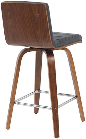 Armen Living Vienna Modern Counter Height Swivel Bar Stool with Vintage Black Upholstered Seat and Walnut Finished Wood Frame Set of 3