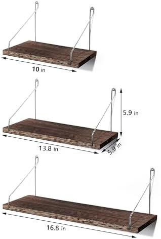 Floating Wall Shelves, Rustic Wood Wall Mounted Shelf Set of 3