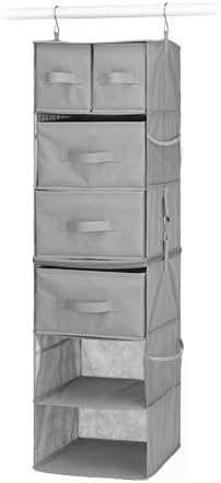 Whitmor Multi-Functional Hanging Organizer with Drawer Inserts- 5 Section - Closet Organizer - Grey