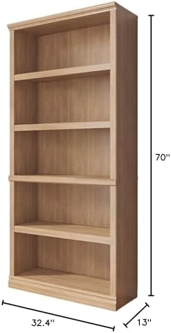 70-Inch Tall Oak Bookcase, 5 Tiers Shelves Open Storage Bookshelf