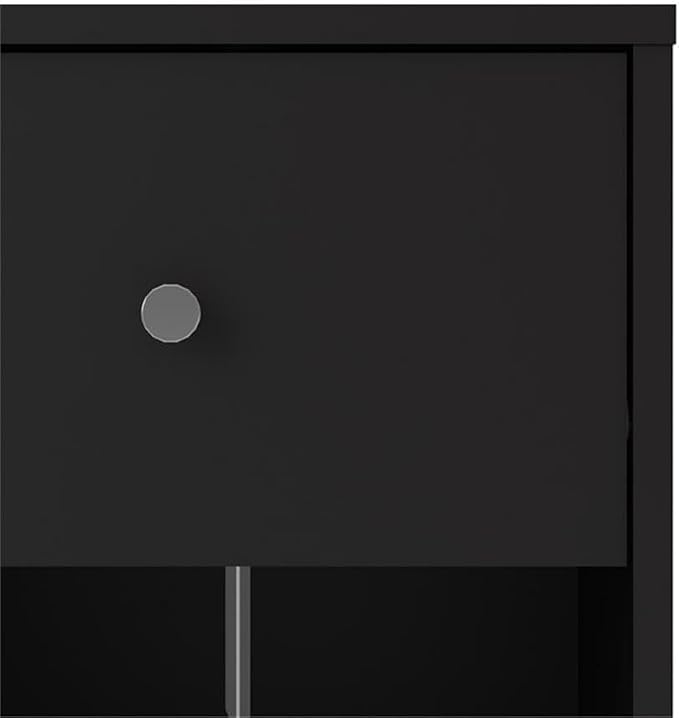Home Square 4-Pc Scandinavian Design Bedroom Furniture Set with 3-Drawer Chest, 6-Drawer Double Dresser & Two 1-Drawer Nightstands, Plastic Pewter Handles and Smooth Glides, in Black
