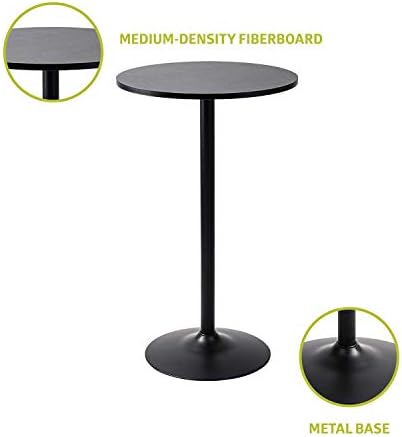 Pearington Santina Round Cocktail Bar, Pub and Bistro High Table with Black Top and Base, 1-Pack
