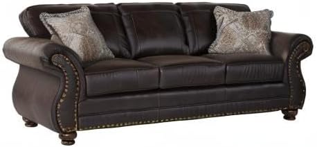 Leinster Faux Leather Sofa with Antique Bronze Nailheads in Espresso