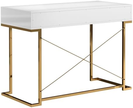 Clihome Console Table with 2 Drawers, 42'' Entryway Table with Storage, Desktop Sofa Table Hallway with Golden Legs and X-Shaped Bracket