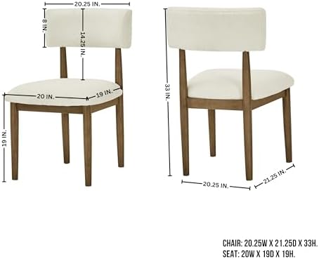 Roundhill Furniture Ellis Boucle Upholstered Dining Chairs, Set of 2, White/Natural Oak