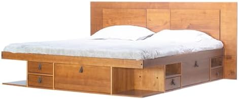 memomad Bali Slim Set: Bed + Flat Headboard, King Size, Oak Brown