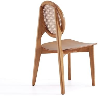 Manhattan Comfort Versailles Rattan Dining Chair, Wicker Round Backrest with Solid Ash Wood Frame, Mid Century Modern Fully Assembled Chairs, Set of 2, Natural