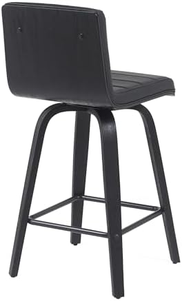 Armen Living Vienna Modern Counter Height Swivel Bar Stool with Black Faux Leather Seat and Black Brushed Wood Frame Set of 3