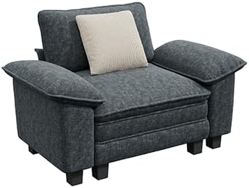 PHI VILLA Oversized Single Sofa Chair, 1 Seater Comfy Sofa with Deep Seat for Reading Nook Bedroom Small Spaces, Chenille Fabric, Dark Cyan