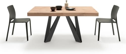 Mobili Fiver, Romina Extendable Table 63(94.5) x35.4 in, Rustic Oak with Black Iron Legs, Made in Italy