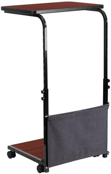 Flash Furniture Charger Mobile Sit-Down, Stand-Up Mahogany Computer Ergonomic Desk with Removable Pouch (Adjustable Range 27'' - 46.5'')