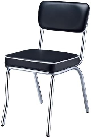 Coaster Retro Metal Chrome Faux Leather Dining Chairs Set of 2, Black 2066