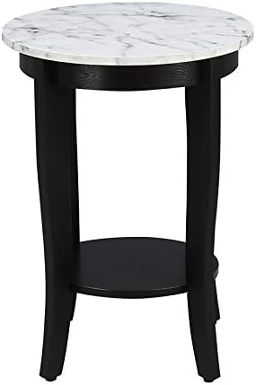 Convenience Concepts American Heritage Round End Table, White Faux Marble / Black