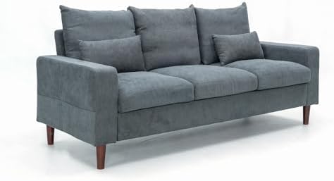 Luckycloud Modern Couch Sofa 3-Seater Upholstered Fabric Sofa for Small Living Room, Dorm, Small Spaces (Grey)