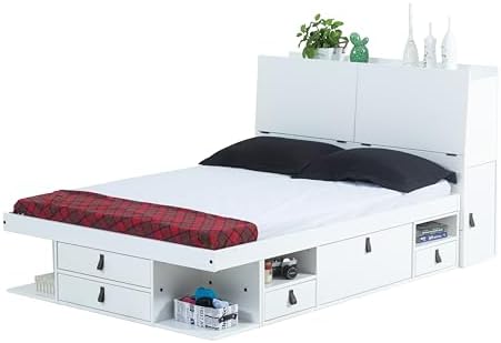 memomad Bali Chest Set: Bed + Storage Headboard, Full Size, Matte White