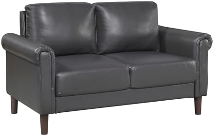 Lexicon Faux Leather Loveseat, 2 Seater Couch, Dark Gray