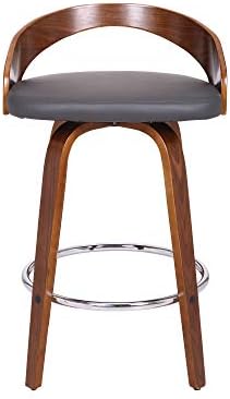 Armen Living Sonia 26" Counter Height Swivel Gray Faux Leather and Walnut Wood Bar Stool