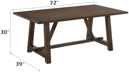 72'' Wood Rectangular Dining Table Kitchen Dinner Table, Retro Modern Mid-Century Style, Dark Oak