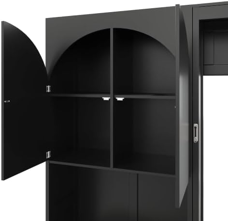 MERITLINE Queen Murphy Bed with Desk and Storage Cabinet & LED Lights, Solid Wood Folding Murphy Wall Bed Cabinet with Storage,Vanity Desk and Drawers,for Library,Guest Room,Office (Black,Queen)
