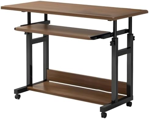 27" H Office Desk Wooden Writing Desk with Caster Wheels Live Broadcast Table Computer Desktop Table Mobile Table Can be Raised and Lowered Small Bedside Table Black 31" L x 18" W x 27" H