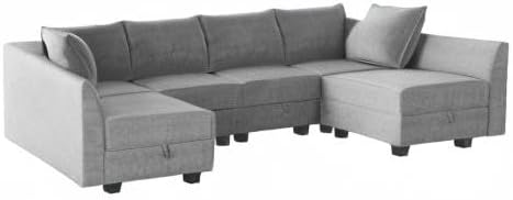 HONBAY Modular Sectional Sofa U Shaped Sectional Modular Sofa with Storage Convertible Sectional Couch for Living Room, Grey