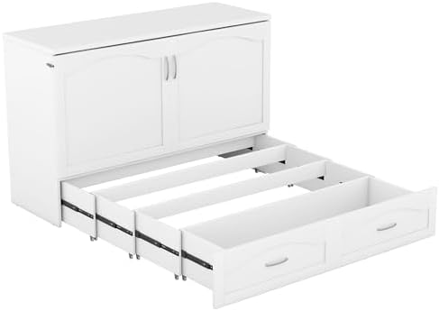 Merax Queen Murphy Bed with Storage Drawers, Pulley Structure Design, Murphy Bed Queen with Sockets & USB Ports, No Box Spring Needed, White