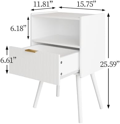 Modern Bedside Table with 2 Storage Drawer and Open Wood Shelf, for Bedroom and Small Spaces,Night Stand with Solid Wood Legs (Oak)