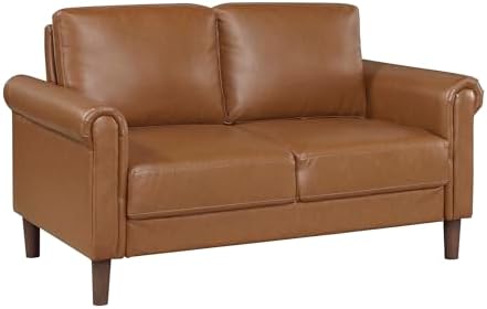 Lexicon Faux Leather Loveseat, 2 Seater Couch, Brown