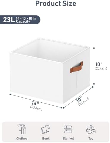 4 Pack Large Closet Storage Baskets Bins for Shelves, Collapsible Fabric Closet Organizers and Storage with Polyester Handles, Decorative Baskets for Organizing Clothes, Towels, Linen Closet 14"x10"
