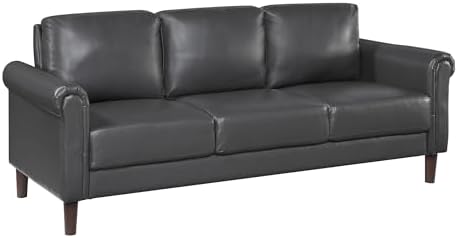 Lexicon Faux Leather Sofa, 3 Seater Couch, Dark Gray
