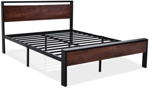 Allewie Full Size Platform Bed Frame with Wooden Headboard and Footboard, Heavy Duty 12 Metal Slats Support, No Box Spring Needed, Under-Bed Storage, Noise Free, Easy Assembly, Mahogany