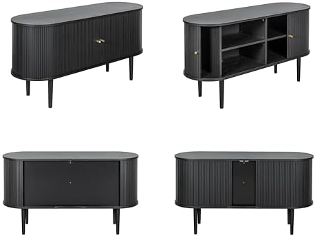55'' Fluted Sideboard Buffet Cabinet with Sliding Doors and Adjustable Shelves for Dining Room, Living Room, Entryway. Mid Century Modern Fluted Cabinet with Storage (Black Oak)