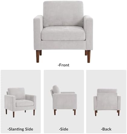 Kingfun Chenille Accent Chair, Mid Century Modern Reading Armchair with Solid Wood Legs, Upholstered Living Room Chair for Bedroom and Apartment