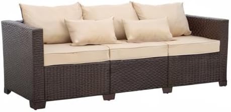 Rattan Star Outdoor Furniture Couch 3 Seater Sofa Outdoor Brown Wicker Sofa Deep Seat High Backrest Patio Couch with Non-Slip Cushions Waterproof Cover, Khaki