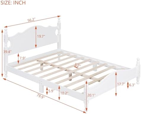 Merax Classic Solid Wood Platform Bed with Headboard, Full Bed Frame/No Box Spring Needed/Easy Assemble White