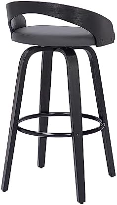Armen Living Sonia 26" Counter Height Swivel Gray Faux Leather and Black Wood Bar Stool