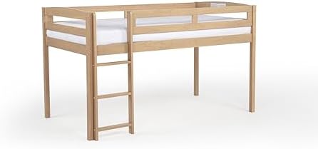 Camaflexi Tribeca Wood Low Loft Bed Frame / 14 Wood Slats Support and 1 Center Support/No Box Spring Necessary/Easy Assembly/Full - Light Oak