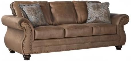 Leinster Faux Leather Sofa with Antique Bronze Nailheads